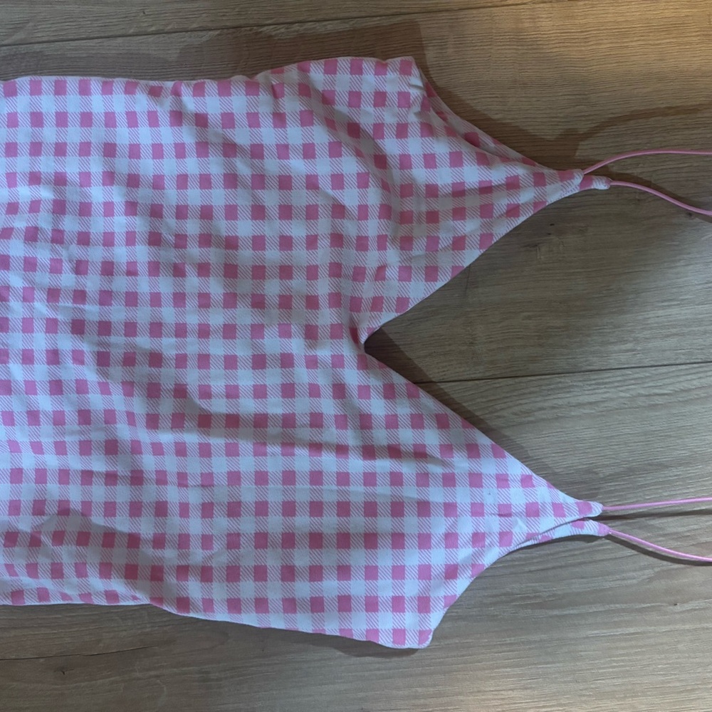 Gaze Pink and White Checkered Spaghetti Strap Top